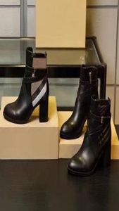 Jesienne zimowe krótkie buty kobieta metalowa klamra buta wysoka obcasy designer but 100 skórzana dama gruba obcasowa tkanina mody S7659426