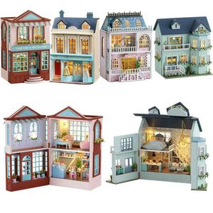 Doll House Accessories New Diy Wood Mini Building Kit Doll House Furniture Dessert Shop Casa Doll House Girls Handmade Toys Christmas Gifts Q240522