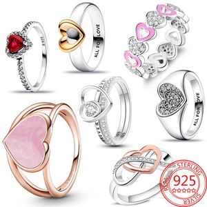 Couple Rings Elegant 925 sterling silver gorgeous ruby heart-shaped ring set in claws surrounded by precious stones S2452301