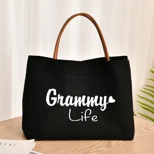 Bolsas de compras Grammy Life Tote Bag Presentes para Vovó Mulheres Lady Canvas Beach Reutiliza Travel Personalize Drop