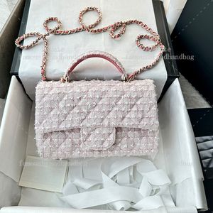 Mini bolsa clássica de 20 cm de tweed saco de designer crossbody espelho de qualidade de luxo saco de aba saco com caixa c033b