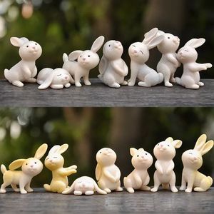 7pcs Mikrolandschaft Figuren Süßes Miniaturharz Kaninchen Fairy Garden Hase Ornament Home Decor Osterdekoration 240523