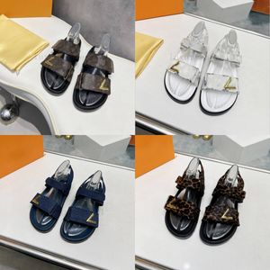 Designer Sandals Sunset Comfort Sandal Sandal Slifors Platform Slider Denim Mule Buckle Stampa di scarpone in cotone Scapparie Summer Beach Shear Luxury Ladies Slide