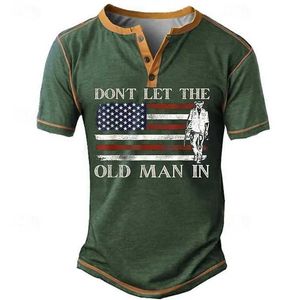 Camisetas masculinas de bandeira americana impressão gráfica waffle camisa henley nova camiseta casual de decote em vil de deco