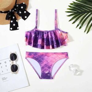 Two-Pieces Womens Swimwear Teenage girl tie dye swimsuit childrens 5-14 year old two-piece swimsuit bikini set WX5.22