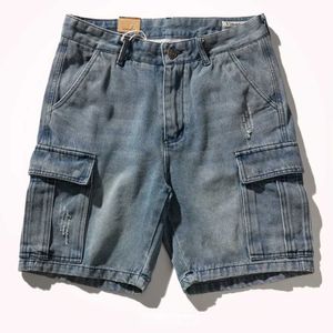 Herren-Shorts Shorts für Denim Mens Werkzeugkatze Whisker gerade Hosen Old Retro Hosen vielseitige Multi-Bag-Hosen.J240522