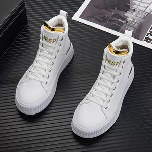New Luxury Fashion Designer Men's Embroidery Shoes White High Tops Platform Causal Flats Moccasins Hip Hop Punk Rock Sneakers Dqmmv
