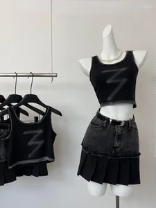 Saias estéticas y2k lavado mini -saia rochosa feminino design menina cintura alta uma palavra moda feminina fina de retalhos roupas