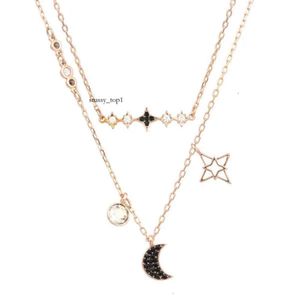 Swarovskis Naszyjnik Designer Luksusowy moda Kobiety Oryginalna jakość Swallow Moon Star Double Warower Femal 2-w-1 łańcuch kołnierzyka dwa różową złotą jakość 24ss 191