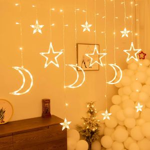 Księżyc LED LED Curtain Garland Light Eid Mubarak Ramadan Dekoracje do domu Islam Muzułmańskie impreza dostarcza prezenty 240523