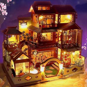 Doll House Accessories DIY wooden doll house mini building with furniture accessories adult assembly Chinese villa kit doll house toy gift house Q240522