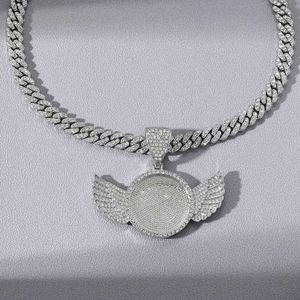 Pendant Necklaces Personalized mens photo necklace CZ angel wings customized photo memory pendant chain 18 inches hip-hop jewelry S2452206