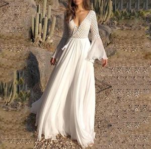 Bohoartist Women Sexy Dress Long Flare Sleeve V Neck White Tassel Hollow Boho Lace Maxi Dress Holiday Chic Autumn Female Dresses4647982