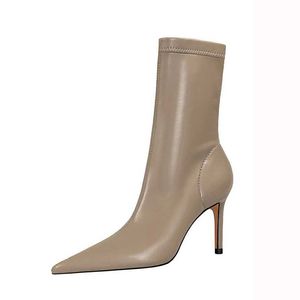 Boots Sexy High Heels Women Leather Stretch Boot Big Size 43 Fashion Warm Pointed Ankle For Woman Winter Autumn Shoes Hady H240527 B8H7