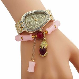 New best-selling snake shaped watch set Roman full diamond womens gift