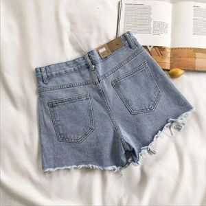 Kvinnors shorts Slim Fit Jeans Retro Hög midja denim för kvinnor a-line fast färg rippad knapp blixtlås stängning över sommaren