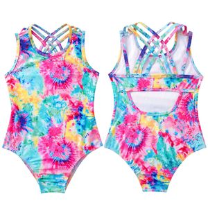 4-16Y Kids Girls Swimsuit Nya barn badkläder ett stycke Simning outfit Summer Bading Bikini Pool Beachwear Jumpsuit L2405