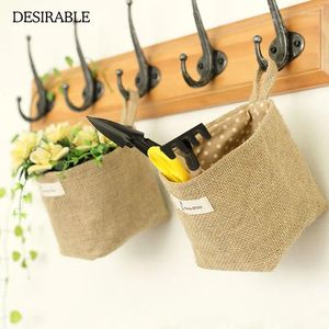 Storage Bags 1 Pcs Zakka Cotton Linen Bag Flowerpot Small Sack Wall Hanging Jute Little Stripes Household Daily Necessities