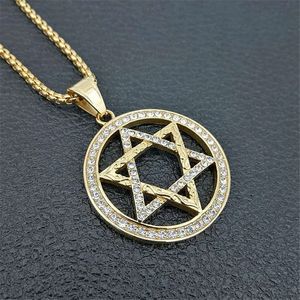 Religijna gwiazda Magen z David Wisids Naszyjnik 14K Gold Hexagram Naszyjnik Kobiety/mężczyźni lodowani żydowska biżuteria