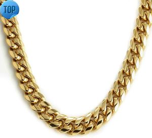 Zsllzm Mens Miami Cuban Chain 14k Gold Plated Necklace Solid Stainless Steel Hip Hop Jewelry 10mm/12mm/14mm 18-30 inches