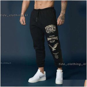 Youngla Pant Designer Mens American Style Loose Sports Leisure Womens Clothing Gym Running Fitness Training Pants Drop Delivery Apparel Black White Blue 540