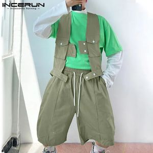 INCERUN Men Sets Solid Color Fashion Loose Streetwear Korean Style Sleeveless Vests Shorts 2PCS Casual Suits S5XL 240517