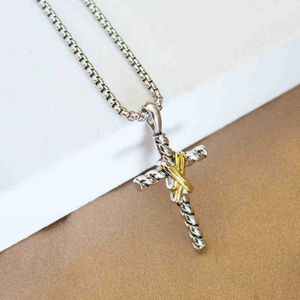 Dy Cross Double X Halsband Tråd Pendant Classic Necklace -knapp 2810