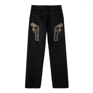 Women's Jeans Streetwear Embroidery Pistol Man Women Vintage Loose High Waist Wide Leg Straight Pants Cotton Casual Denim Trousers Ins