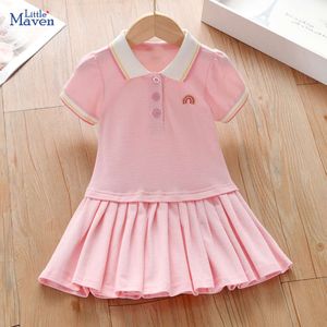 Little maven Party Dress Children's Clothing 2024 Baby Girls Pink Rainbow Polo Summer Holiday Dresses Kids Clothes L2405