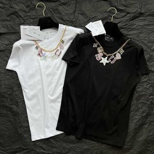 Women's T-Shirt Designer Collar Detaable ain Pendant Decoration Fashionable Elegant Suer Cotton Slim Fit Short Sleeve Tops OBDO