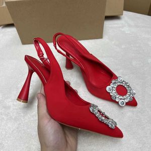Dress Shoes Crystal Women Heels Sexy Stiletto High Ladies PVC Pointed Buckle Strap Slingback Pumps Casual Wedding Female H240527 JG68