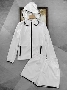 Women's Tracksuits Naizaiga White Black Color Matching Hooded Women Jacket Zipper Thin Shorts Set BK24