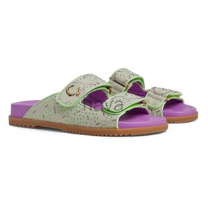 Sandals de grife de designer Summer praia chinelos homens homens sandale sandália plana de luxo com tiras duplas verde roxo G Crystal Canvas Slipers Slides