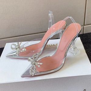 Sandálias Amina Muaddi Sandals Top Sapatos de vestido Bowknot Crystal Diamond Diamante