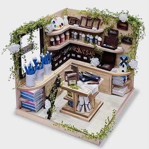 Doll House Accessories New DIY Wood Plastic Shop Casa Doll Houses Mini Building Set Doll House with Furniture Villa Suitable for Girls Birthday Gift Q240522