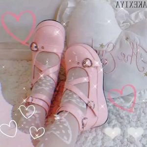 Размер Lolita Sandals плюс обувь Японская Мэри Джейн Женская Сердце Скважение JK Lovely Girl Student Kawaii Sweet Waterpro 84c
