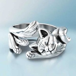 Casal anéis fofos riqueza gato em forma de gato aberto anel aberto anel prateado sapo sapo animal animal requintado dedo jóias de moda de moda s2452301