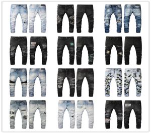 Herrendesigner Jeans Distressed zerrissener Biker Slim Fit Motorrad Biker Denim für Männer modische Manns schwarze Hosen gießen hommes4031095