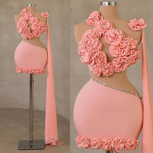 2024 Watermelon Backless Cocktail Dresses for Women One Shoulder Illusion Sexy Hand Made Flowers Mini Short Prom Dresses Birthday Dress for Special Occasion C111