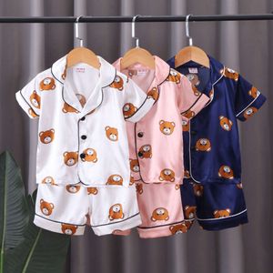 2023 Summer New Baby Boys Girls Pamas Cartoon Bear T-shirt + Short Pants 2Pcs Suit For 1-5 Years Old Kids Clothing Set L2405