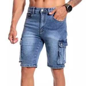 Sommer Herren Kurzjeans Designer Jean Shorts Fashion Casual Slim Straignt Zipper Wäsche Denim Shorts für Men Street Punk Blue Multi -Tasche