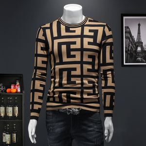 2024 designer autumn luxury mens sweater clothing pullover slim fit casual sweatshirt geometry patchwork color print Male fashion woollen woolly jumperS-5XL
