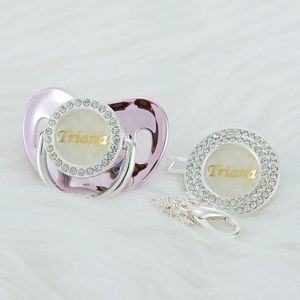 Miyocar Custom Любое название Silver Pearl Bling Pacifier и Pacifier Clip BPA Бесплатный фиктивное блок уникальный подарок для детского душа PS 240510