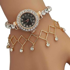라운드 시계 팔찌 세트 다이아몬드 인레이 쿼츠와 함께 세련되고 트렌디 한 여성