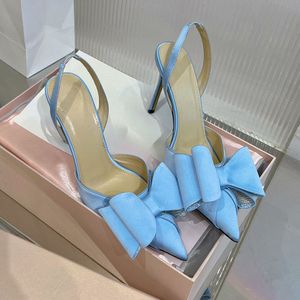 Дизайнерские сандалии роскошные женские стройные высокие каблуки атласные лук -насос Хрустальный сверкающий бабочек