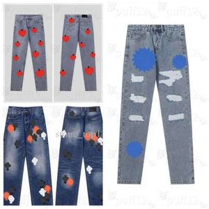 Chrome Pants Heart Pants Ch Pants Men's Jeans Fashion Designer Mens Making Old Wash Chrome Straight Pants Heart Printed Womens Loose Simple Brodered Hip Hop 701