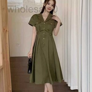 Basic Casual Kleider Designer High -End -Damenbekleidung CE Home Taille Verstellbares Buckle Design Military Green Work Style Kleid 0xH1