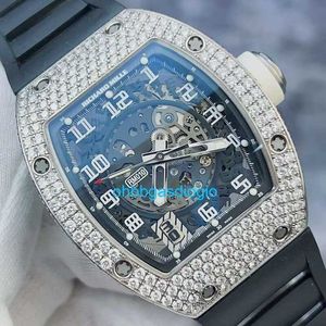 Luxury Watches RM Chronograph Mills RM010 AG WG Back Diamond 18K Platinum Full Diamond Hollow Automatic Mechanical Watch Male OH3F