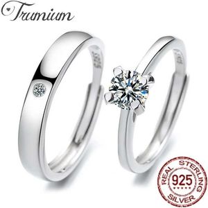 Parringar Trumium 925 Sterling Silver Par Ring Dazzling Zircon Justerbar Lover Finger Ring Engagement Wedding Ring Jubileum Gift S2452301