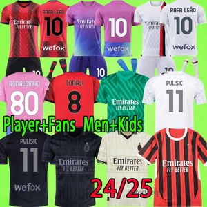 24/25 Soccer Jerseys 2025 THEO TONALI LEAO ac Football Shirt Fans player version 2024 boys s home away KAKA SHEVCHENKO GIROUD INZAGHI men kids kit Maglia da